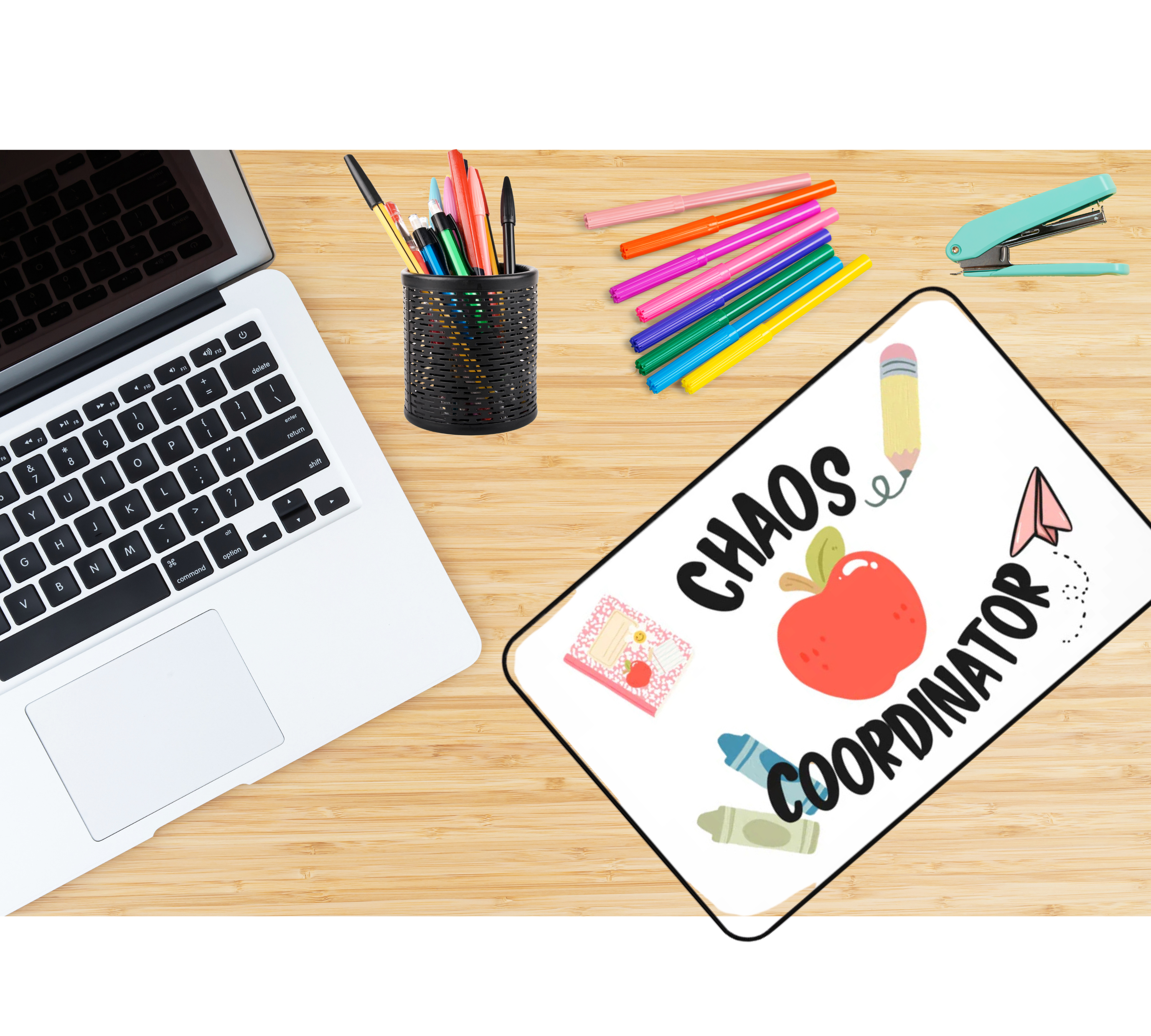 Chaos Coordinator aka teacher classroom Desk Mat — Cute Teacher Apple & School Supplies Mousepad